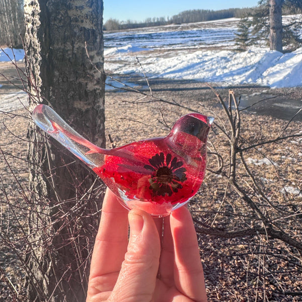 Midnight Bloom Cardinal Bird - Handmade Resin Bird with Dried Flowers
