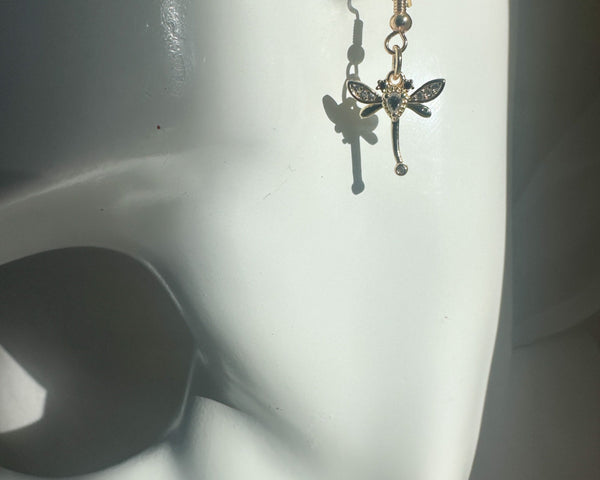 Dragonfly Earrings - Golden Winged Whispers Cubic Zirconia Dragonflies