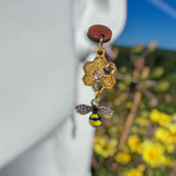 Bee -utiful Bee Themed Drop Earrings with Pressed Floral Honeycombs