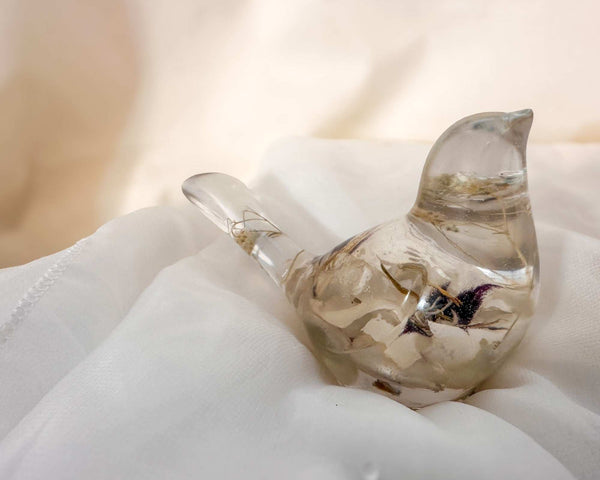 Starlit Peacock Orchid Songbird – Handmade Floral Resin Bird Decor