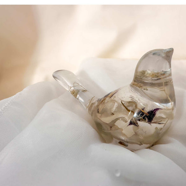 Starlit Peacock Orchid Songbird – Handmade Floral Resin Bird Decor