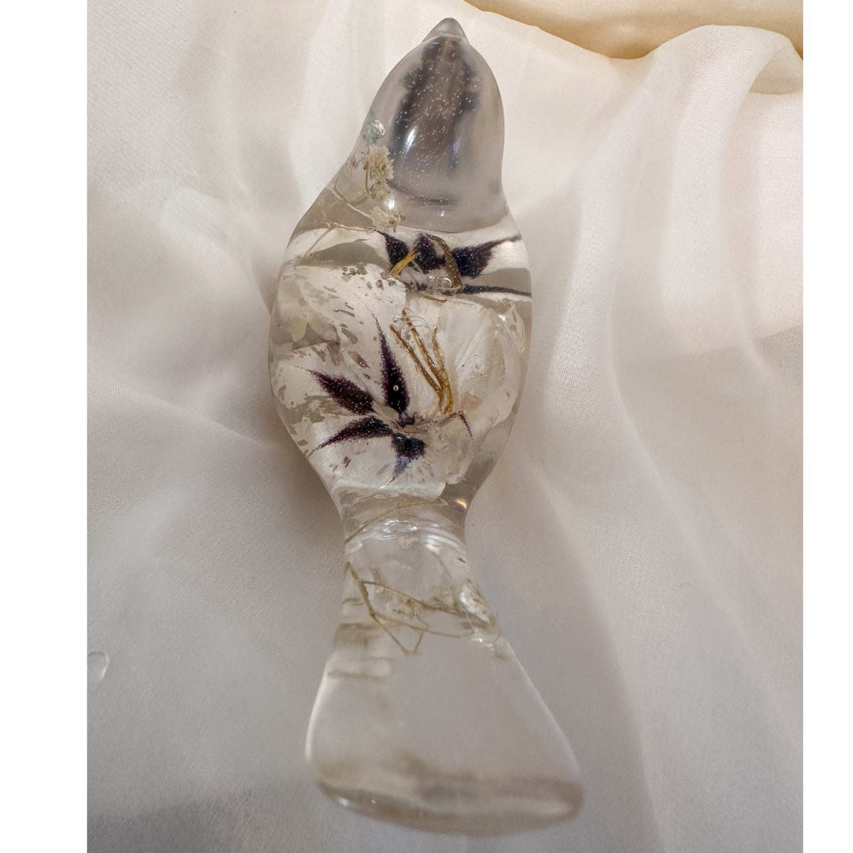 Starlit Peacock Orchid Songbird – Handmade Floral Resin Bird Decor