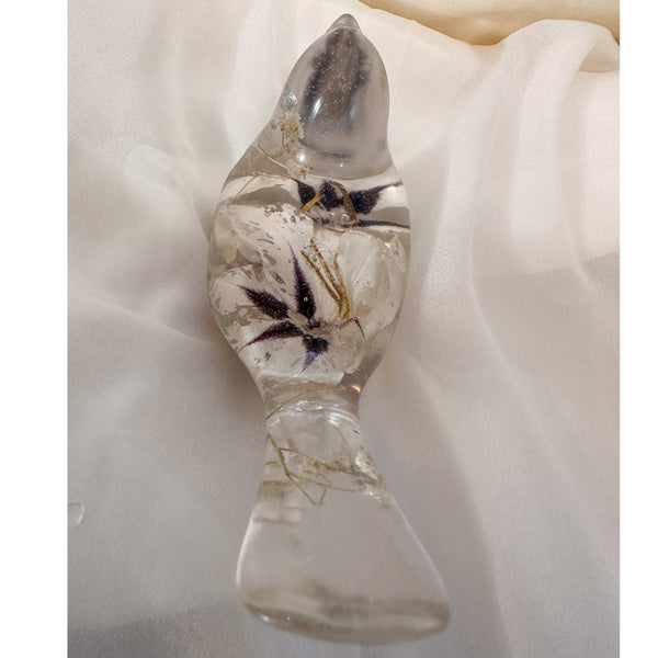 Starlit Peacock Orchid Songbird – Handmade Floral Resin Bird Decor