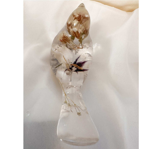 Starlit Peacock Orchid Songbird – Handmade Floral Resin Bird Decor