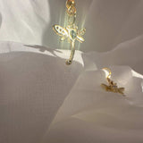 Dragonfly Earrings - Golden Winged Whispers Cubic Zirconia Dragonflies
