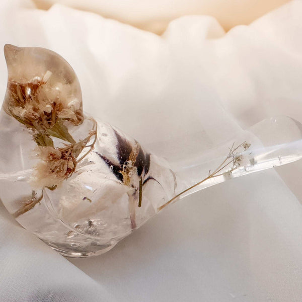 Starlit Peacock Orchid Songbird – Handmade Floral Resin Bird Decor