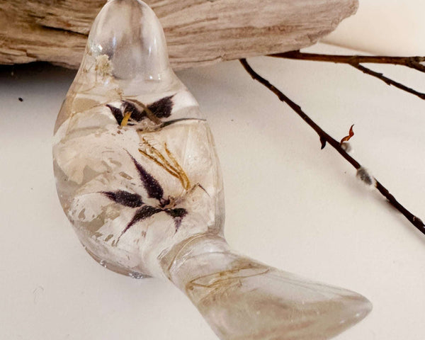 Starlit Peacock Orchid Songbird – Handmade Floral Resin Bird Decor