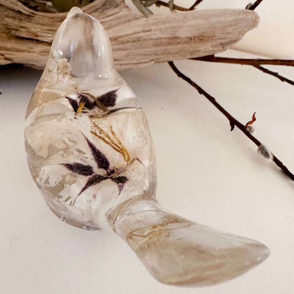 Starlit Peacock Orchid Songbird – Handmade Floral Resin Bird Decor