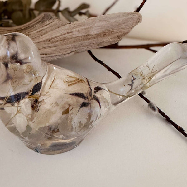 Starlit Peacock Orchid Songbird – Handmade Floral Resin Bird Decor