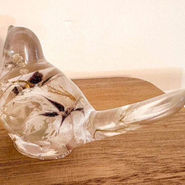 Starlit Peacock Orchid Songbird – Handmade Floral Resin Bird Decor