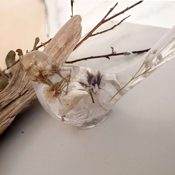 Starlit Peacock Orchid Songbird – Handmade Floral Resin Bird Decor