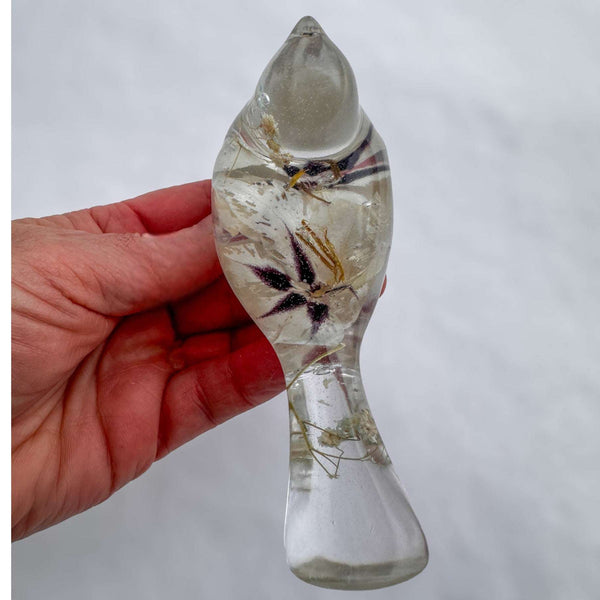 Starlit Peacock Orchid Songbird – Handmade Floral Resin Bird Decor