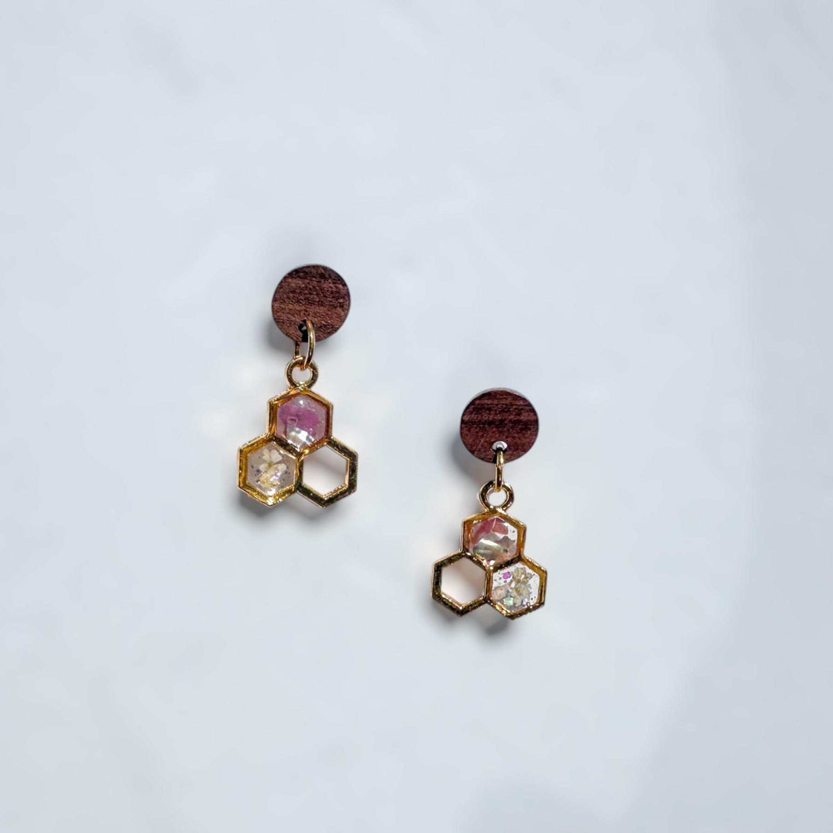 Bee -utiful Handcrafted Bee Drop Earrings with Honeycombs & Wood Studs