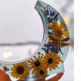 Moonlit Meadow - Handmade Dried Floral Resin Lighted Moon Art Décor