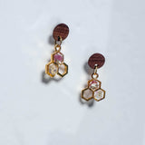 Bee -utiful Handcrafted Bee Drop Earrings with Honeycombs & Wood Studs