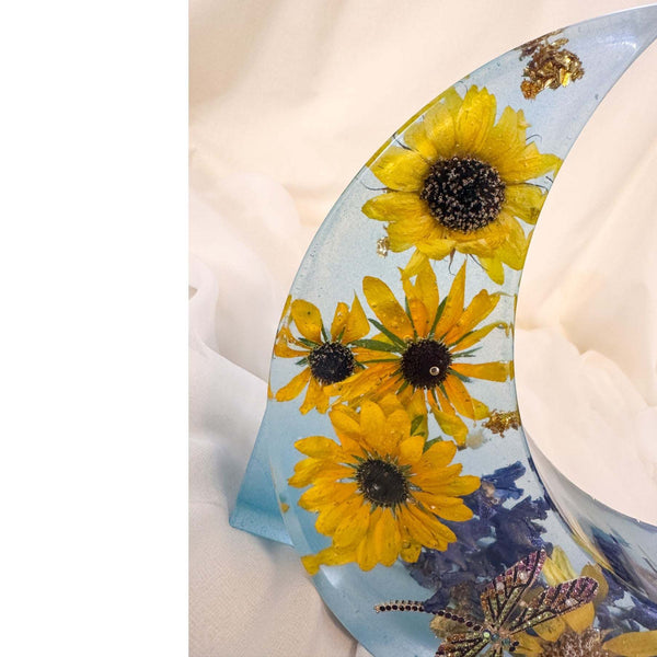 Moonlit Meadow - Handmade Dried Floral Resin Lighted Moon Art Décor