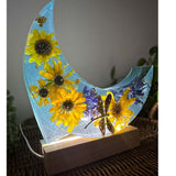 Moonlit Meadow - Handmade Dried Floral Resin Lighted Moon Art Décor