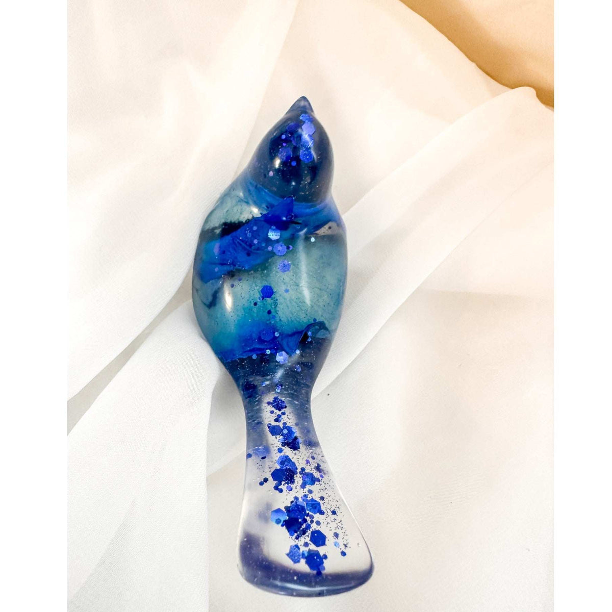 Azure Songbirds of Serenity - Handmade Blue Rose Petal Resin Bird