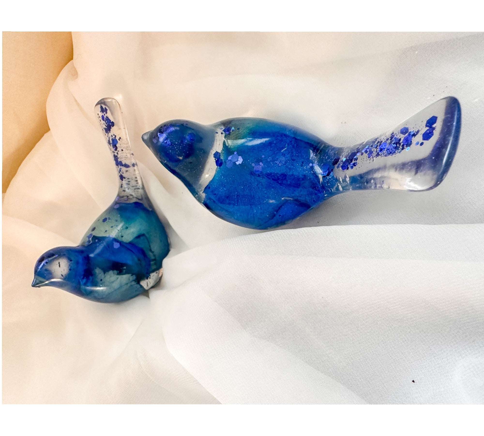 Blue Rose Songbirds of Serenity - Handmade Blue Rose Petal Resin