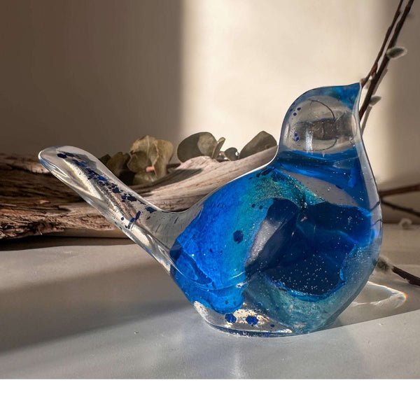 Azure Songbirds of Serenity - Handmade Blue Rose Petal Resin Bird