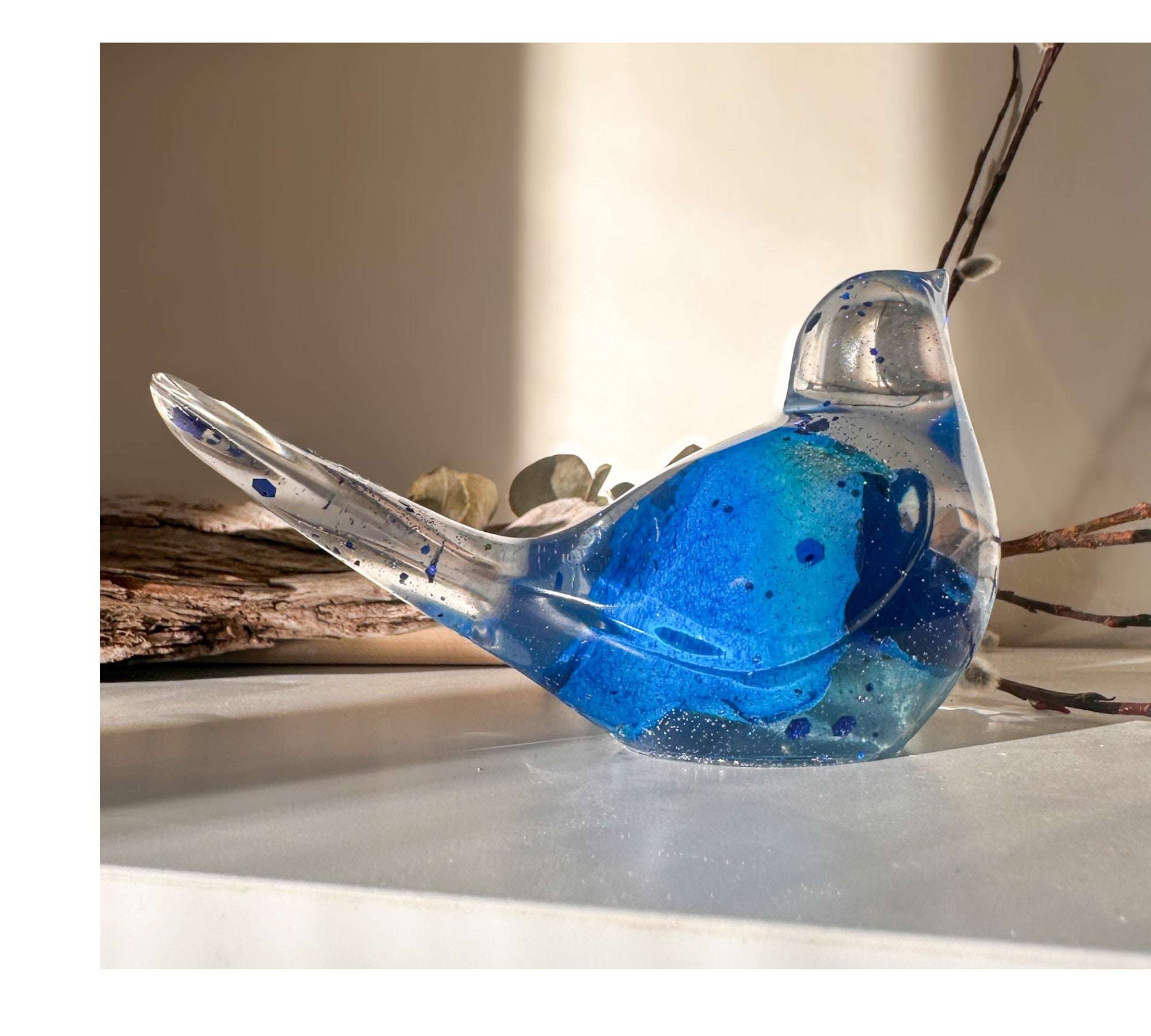 Blue Rose Songbirds of Serenity - Handmade Blue Rose Petal Resin