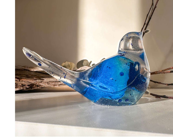Azure Songbirds of Serenity - Handmade Blue Rose Petal Resin Bird