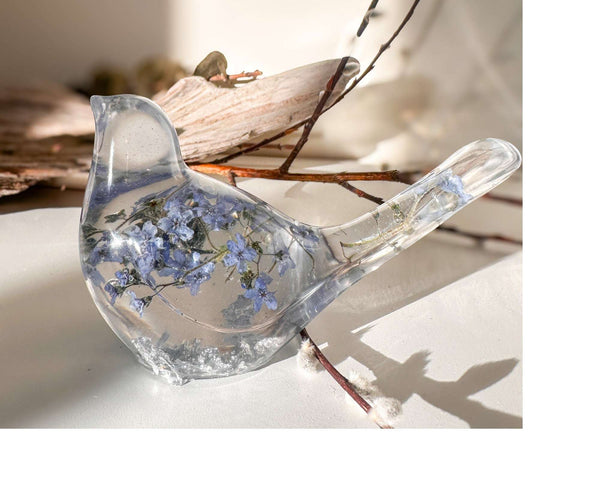Forget-Me-Not Garden Bird - Handmade Forget-Me-Not Floral Resin Bird