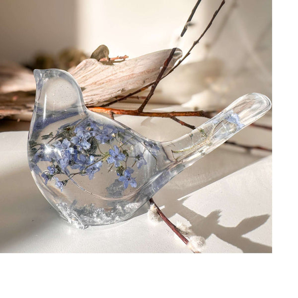 Forget-Me-Not Garden Bird - Handmade Forget-Me-Not Floral Resin Bird