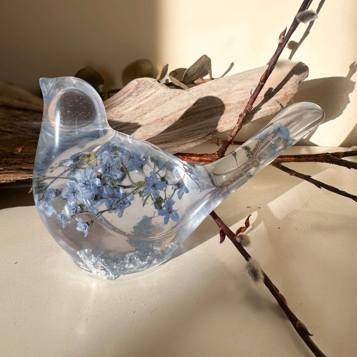 Forget-Me-Not Garden Bird - Handmade Forget-Me-Not Floral Resin Bird