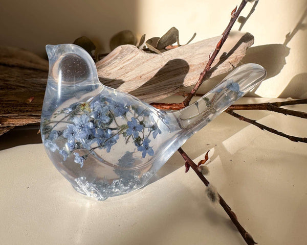 Forget-Me-Not Garden Bird - Handmade Forget-Me-Not Floral Resin Bird