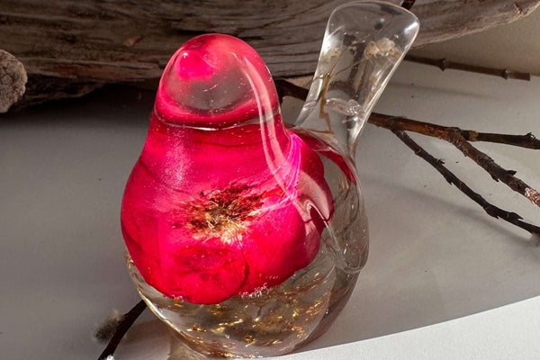 Red Rose Floral Bird - Romantic Handmade Resin Bird Decor Real Flowers