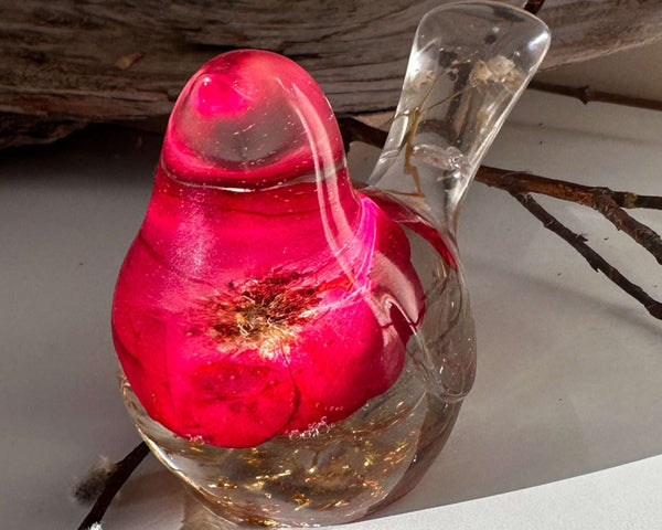 Red Rose Floral Bird - Romantic Handmade Resin Bird Decor Real Flowers