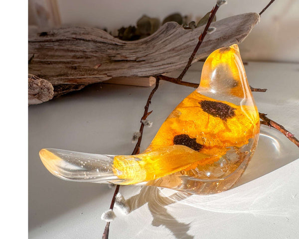 Sunbeam Songbird: Handmade Flower Resin Bird -Everlasting Garden Decor