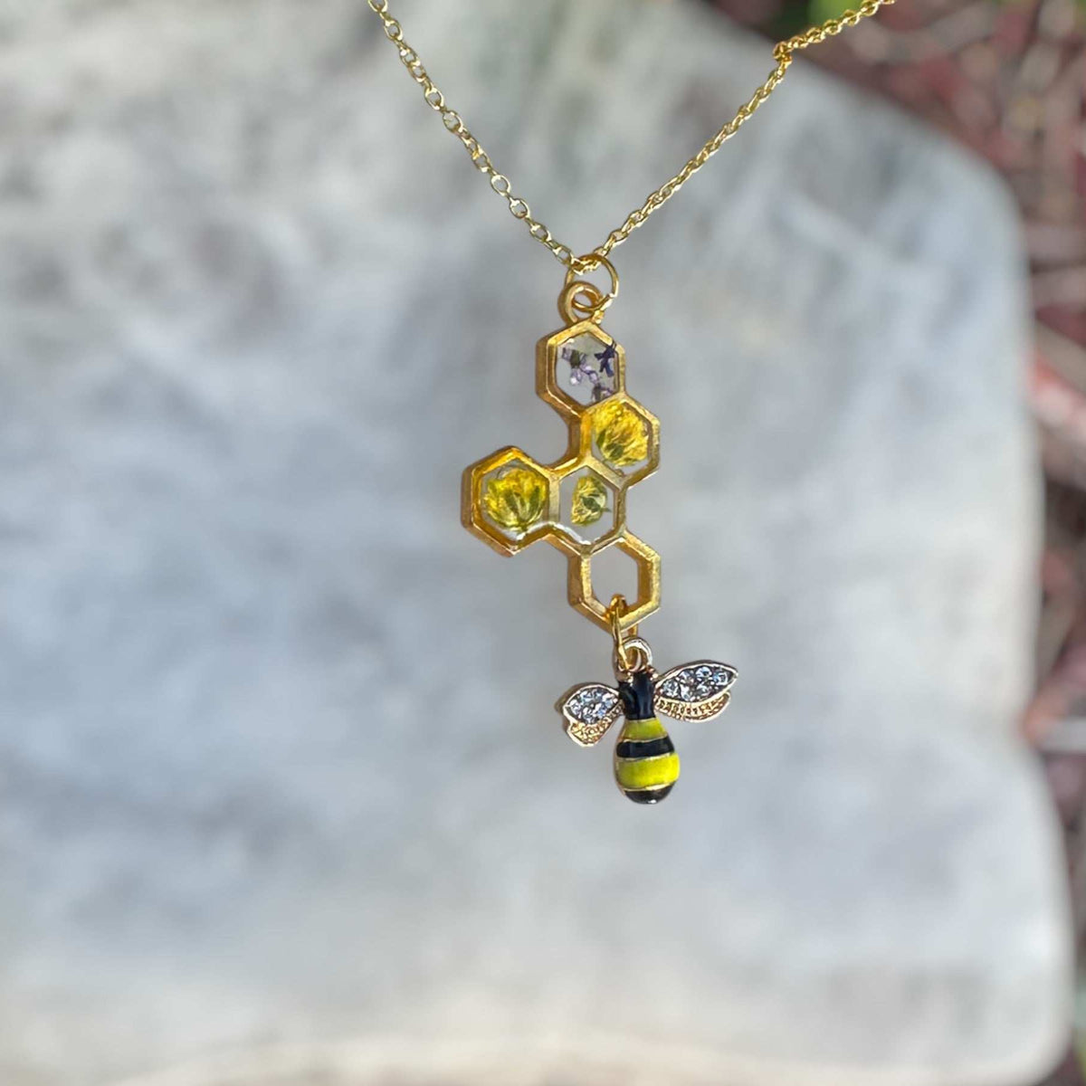 Bee Harmony Pendant - Handmade Pendant with Rhinestone Bee Charm