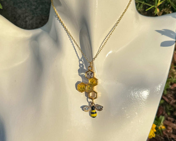 Bee Harmony Pendant - Handmade Pendant with Rhinestone Bee Charm