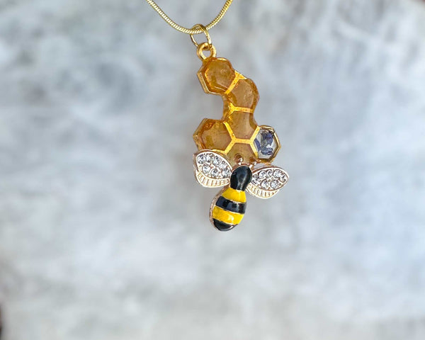 Bee -utiful Honeycomb Handmade Pendant with Real Flowers and Bee Charm