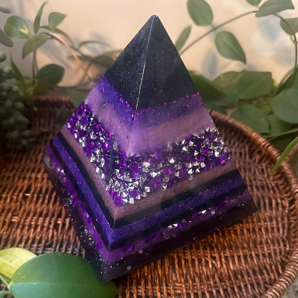 Amethyst Midnight Glow Pyramid - Handmade LED Resin Pyrmaid Decor