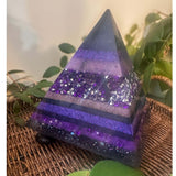 Amethyst Midnight Glow Pyramid - Handmade LED Resin Pyrmaid Decor