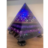 Amethyst Midnight Glow Pyramid - Handmade LED Resin Pyrmaid Decor