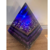 Amethyst Midnight Glow Pyramid - Handmade LED Resin Pyrmaid Decor