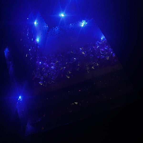 Amethyst Midnight Glow Pyramid - Handmade LED Resin Pyrmaid Decor