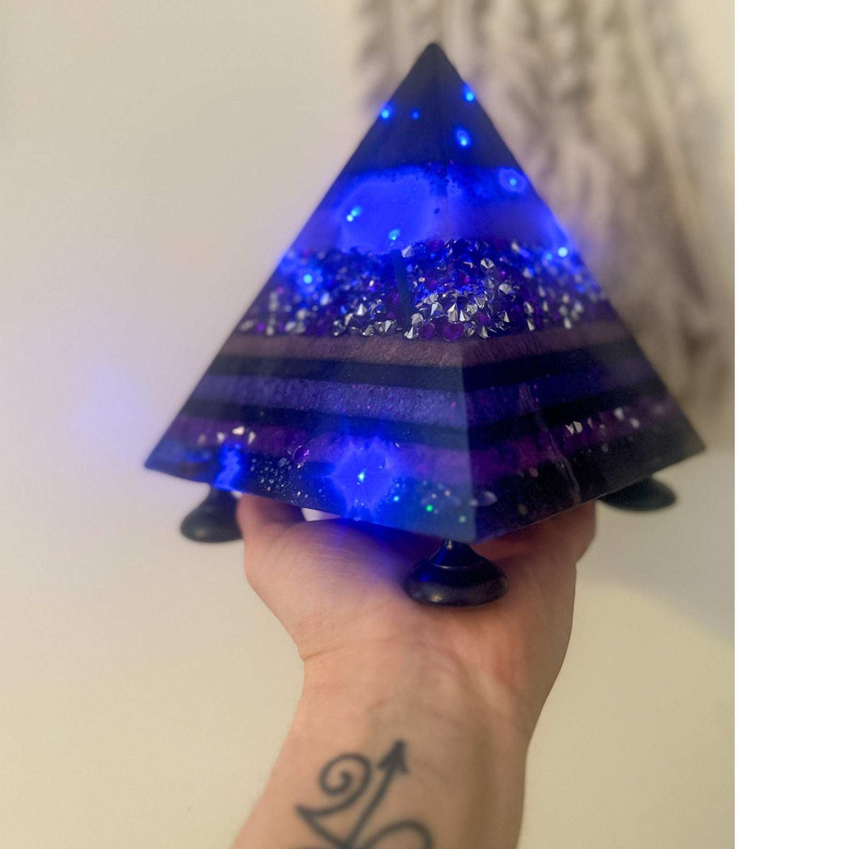 Amethyst Midnight Glow Pyramid - Handmade LED Resin Pyrmaid Decor