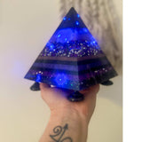 Amethyst Midnight Glow Pyramid - Handmade LED Resin Pyrmaid Decor
