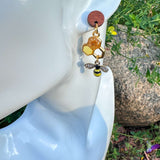 Handmade Honeycomb Drop Earrings with Real Flowers & Bee Charm