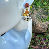 Handmade Honeycomb Drop Earrings with Real Flowers & Bee Charm