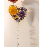 Botanical Heart Suncatcher | Handmade Pressed Purple Pansy & Gold Leaf