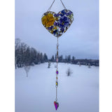 Botanical Heart Suncatcher | Handmade Pressed Purple Pansy & Gold Leaf