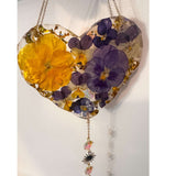 Botanical Heart Suncatcher | Handmade Pressed Purple Pansy & Gold Leaf