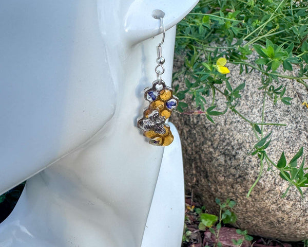 Handmade Honeycomb Dripping Honey Floral Bee Charming Earrings