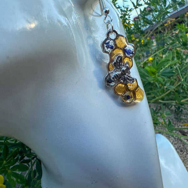 Handmade Honeycomb Dripping Honey Floral Bee Charming Earrings